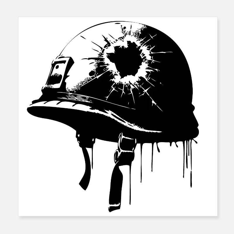 War Helmet with Bullet Hole | Anti-war image Poster 8" x 8" (20x20 cm)