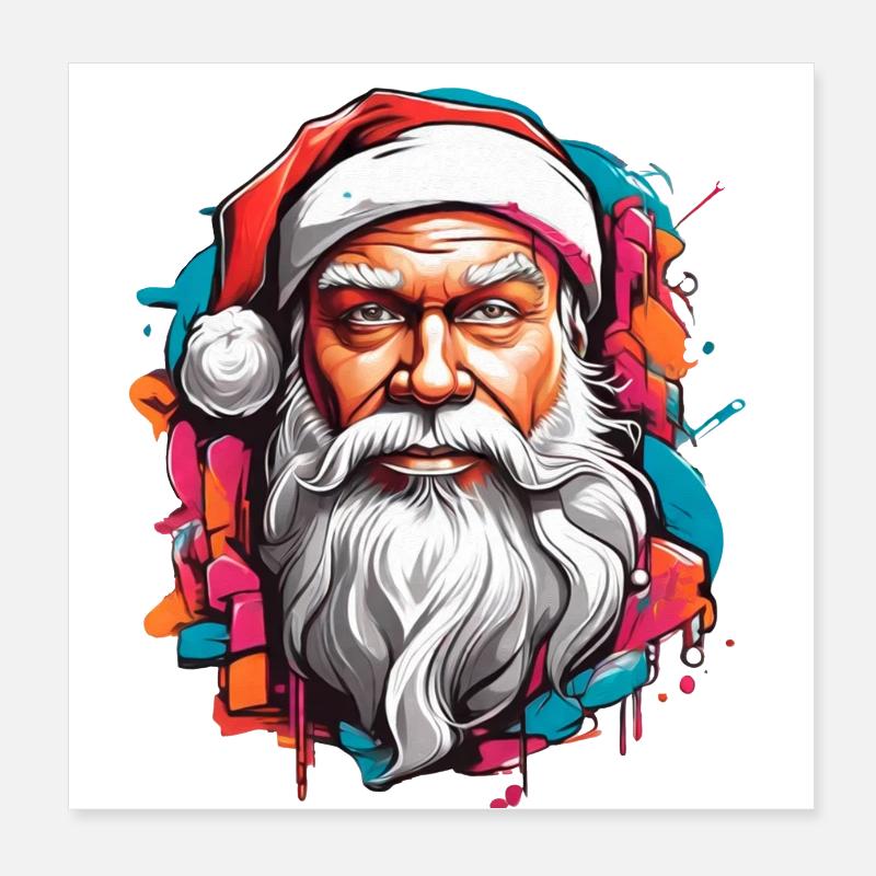 Père Noël Graffiti Portrait Poster 20 x 20 cm