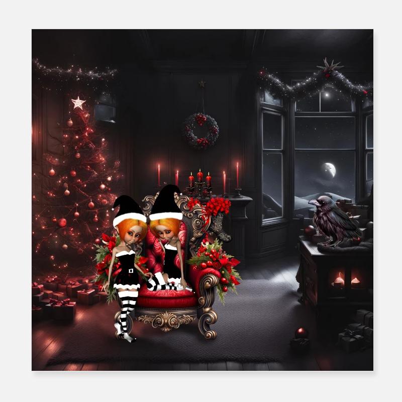 Mignons petits elfes noirs Poster 20 x 20 cm