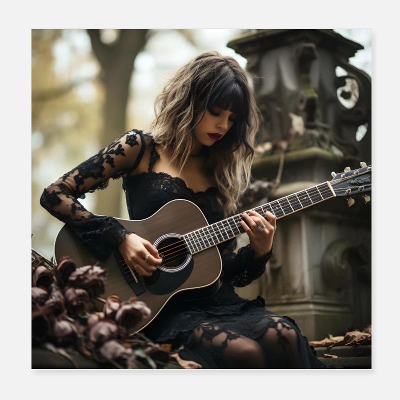 Une superbe affiche avec une jolie dame gothique - Poster 20 x 20 cm - blanc
