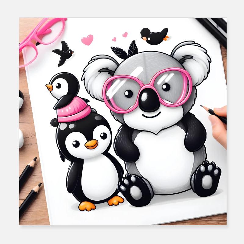 Koala et pingouin Poster 20 x 20 cm