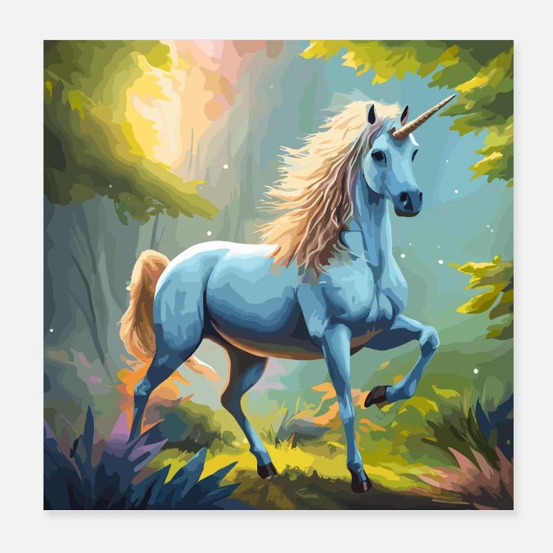 Licorne dans la forêt Poster 20 x 20 cm