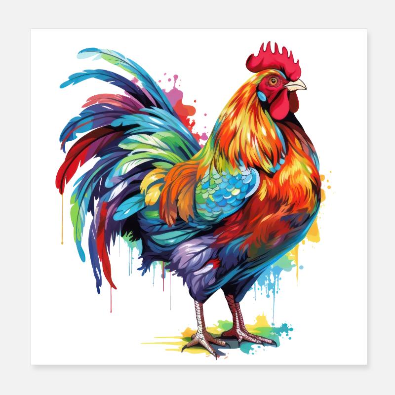 Chicken Colorful Poster 8" x 8" (20x20 cm)