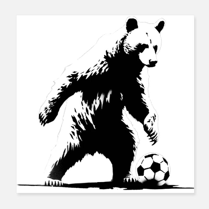 Bear playing soccer Poster 8" x 8" (20x20 cm)