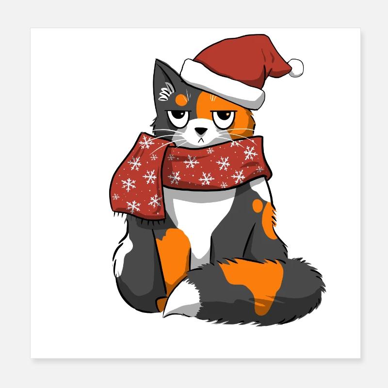 Christmas Cat Poster 8" x 8" (20x20 cm)