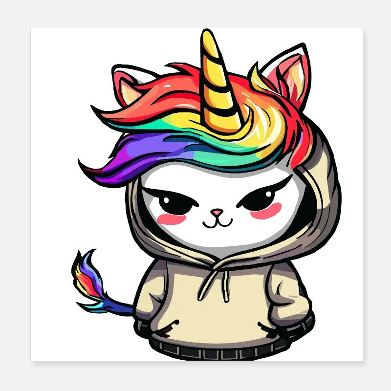 Schelmische Einhorn-Katze Poster 20x20 cm