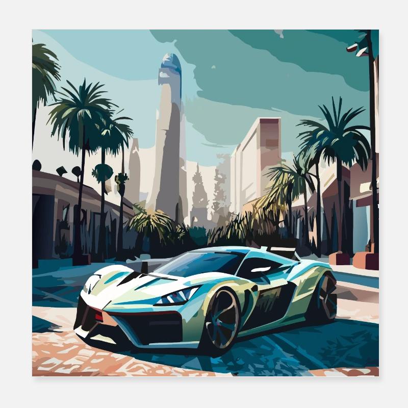 Race car in Miami (Miami Collection) Poster 8" x 8" (20x20 cm)