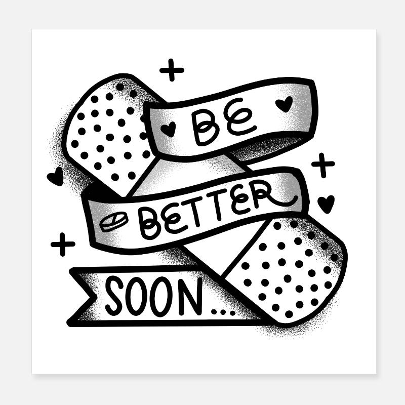 Be Better Soon with sticking plaster love hearts Poster 8" x 8" (20x20 cm)
