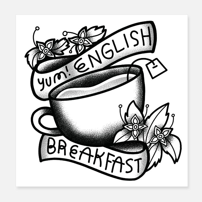 Lecker! Englisches Frühstück mit Tasse und Teebeutel Poster 20x20 cm