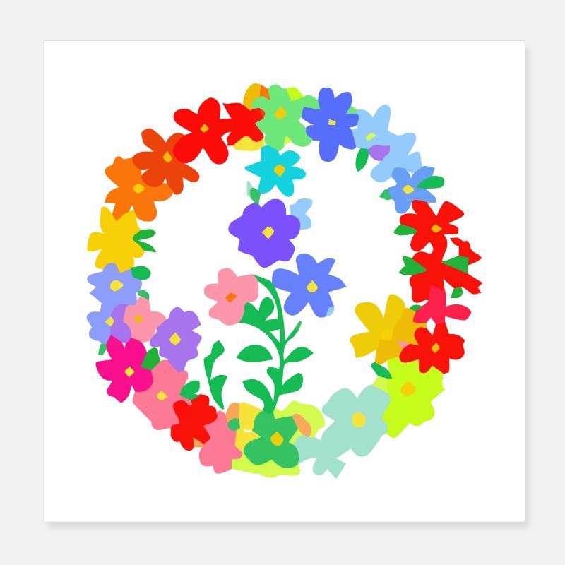 Hippi Blumenkranz Frieden und Liebe Poster 20x20 cm