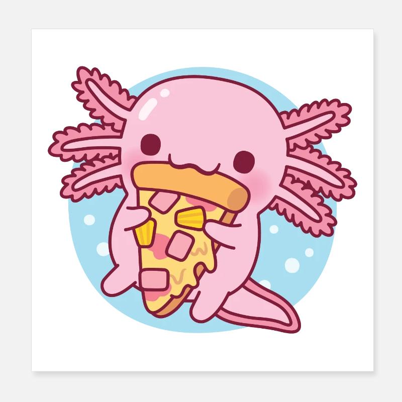 Cute Axolotl Eating Pizza Poster 8" x 8" (20x20 cm)
