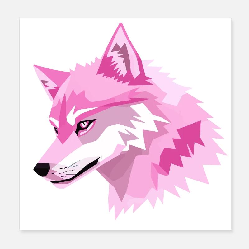 Pink Wolf Head Poster 8" x 8" (20x20 cm)