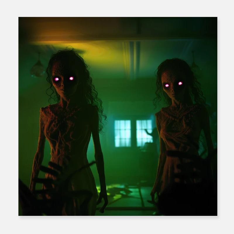 Horror Zwillinge, Quadratisch - Poster 20x20 cm - Weiß
