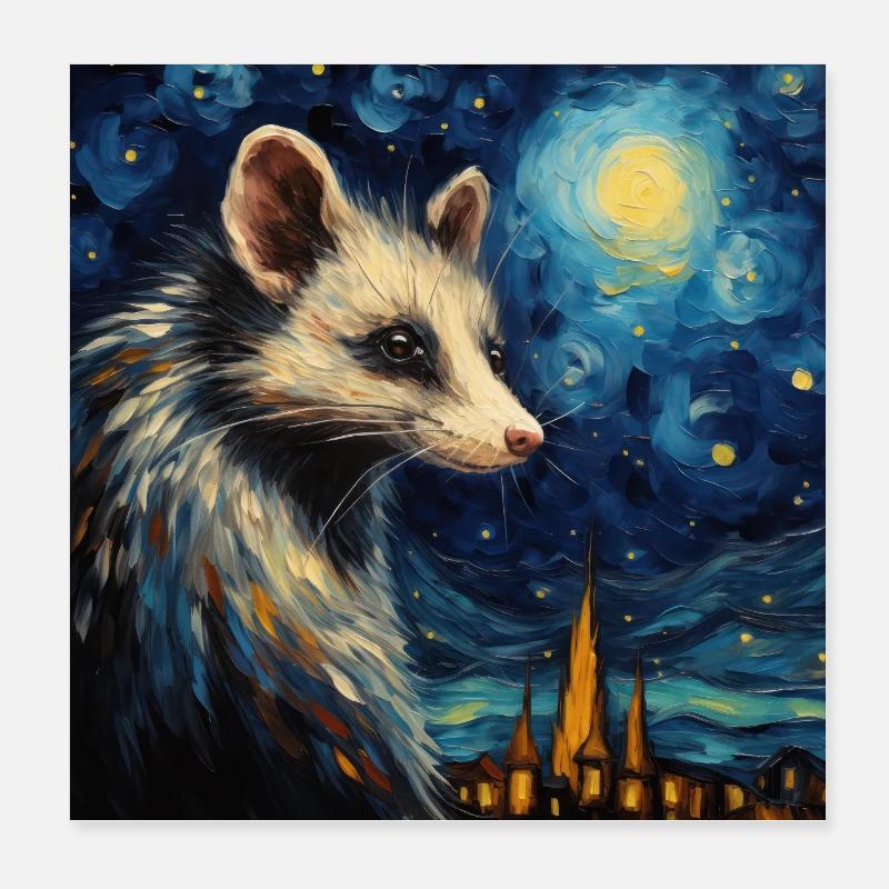 opossum, van gogh, sternennacht, tier Poster 20x20 cm