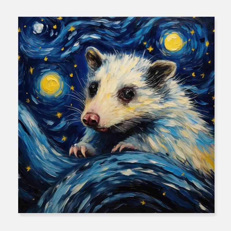 opossum, van gogh, sternennacht, tier Poster 20x20 cm