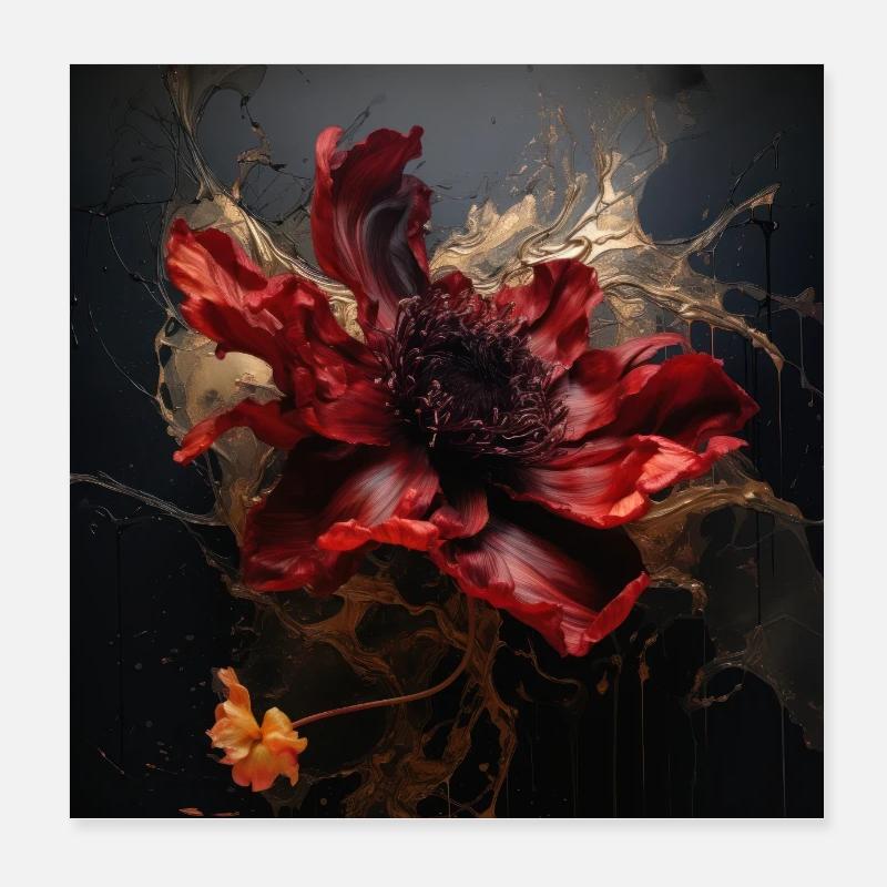 Luxury Glamorous Flower Fluid Abstract Poster 8" x 8" (20x20 cm)