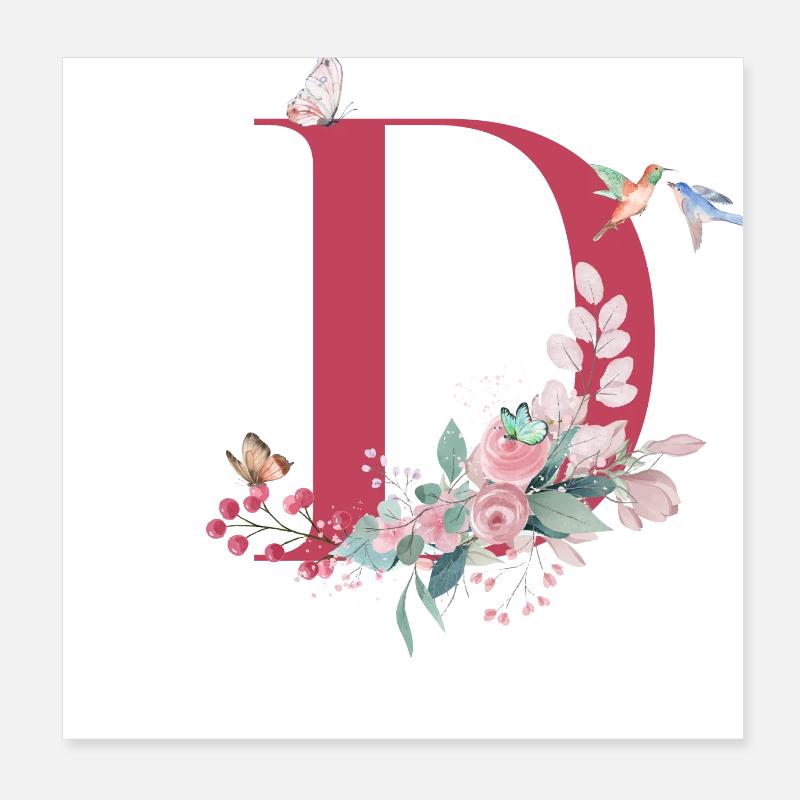 Floral D Letter - Geschenkidee Poster 20x20 cm