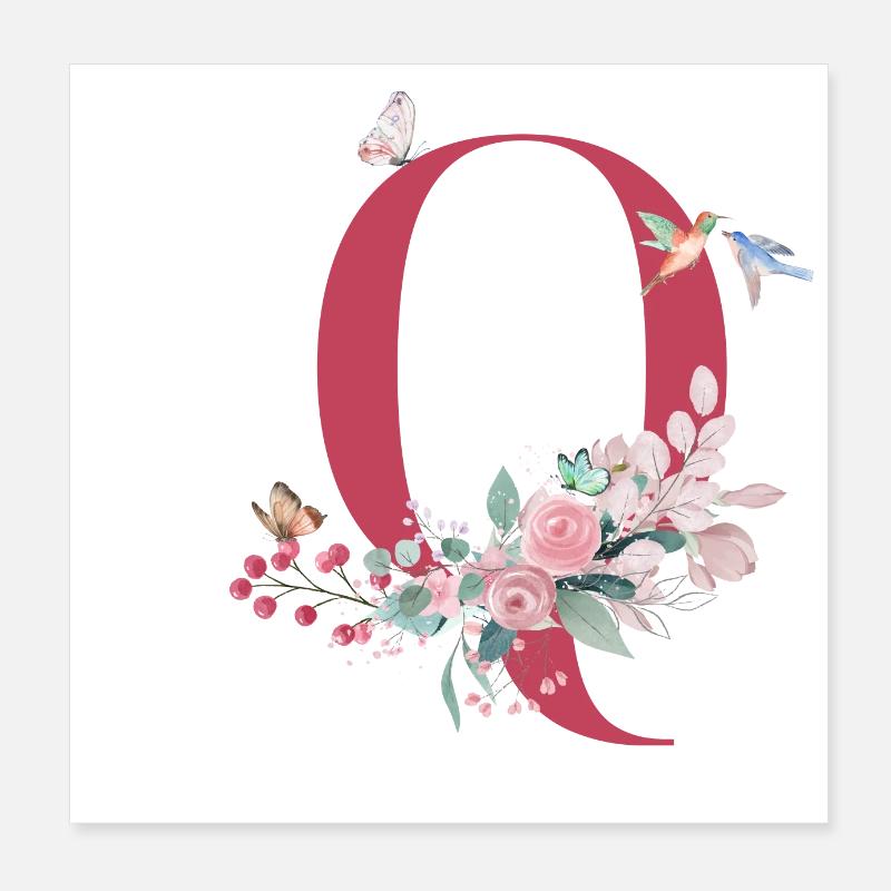 Blumenbuchstabe Q - Geschenkidee Poster 20x20 cm