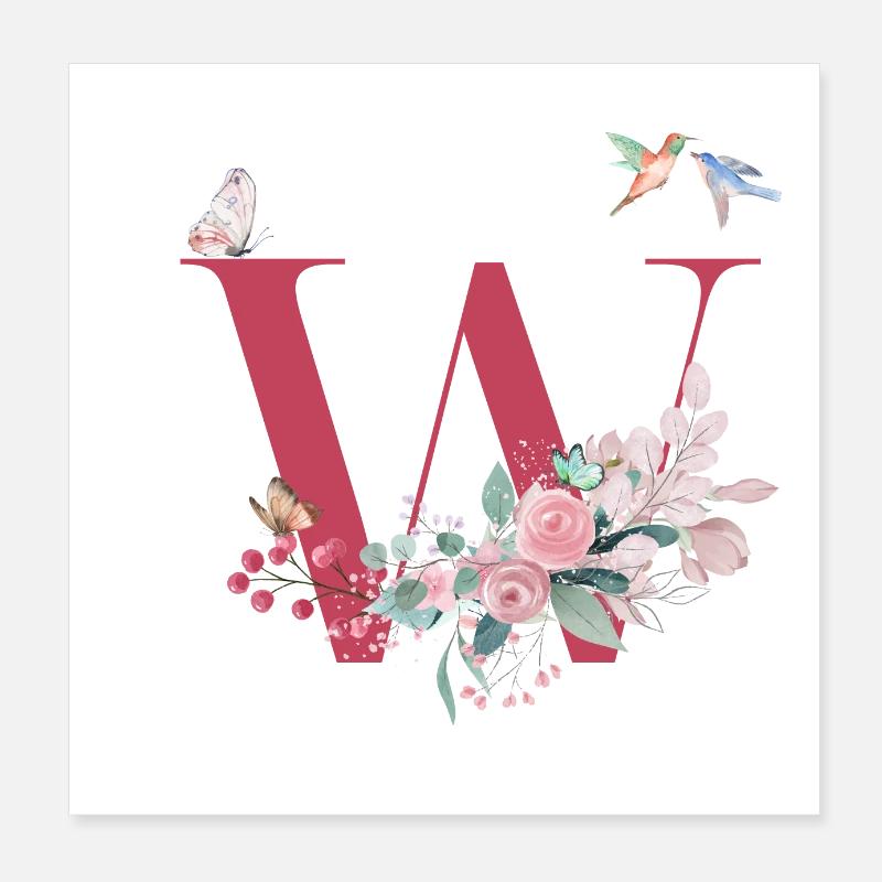 Letter w floral - gift idea Poster 8" x 8" (20x20 cm)