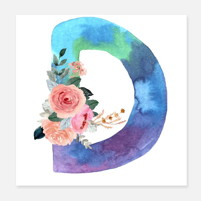Letter d watercolor Poster 8" x 8" (20x20 cm)