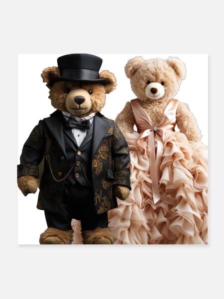 Zwei Teddybären frisch verheiratet - Poster 20x20 cm - Weiß - Vorne