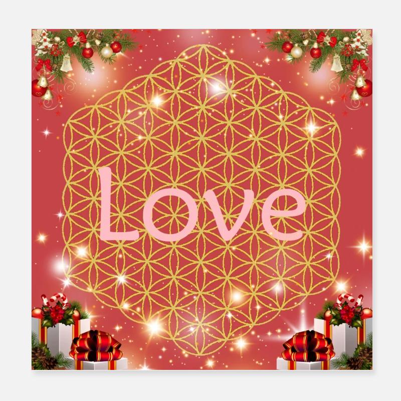 Fleur de vie amour cadeaux de Noël - Poster 20 x 20 cm - blanc