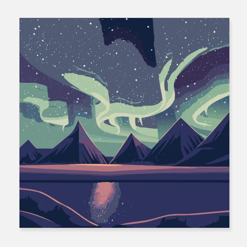 Northern lights in the night sky Poster 8" x 8" (20x20 cm)