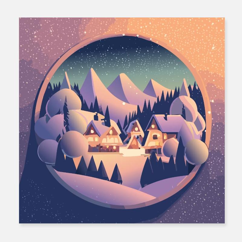 Village in snow globe Poster 8" x 8" (20x20 cm)