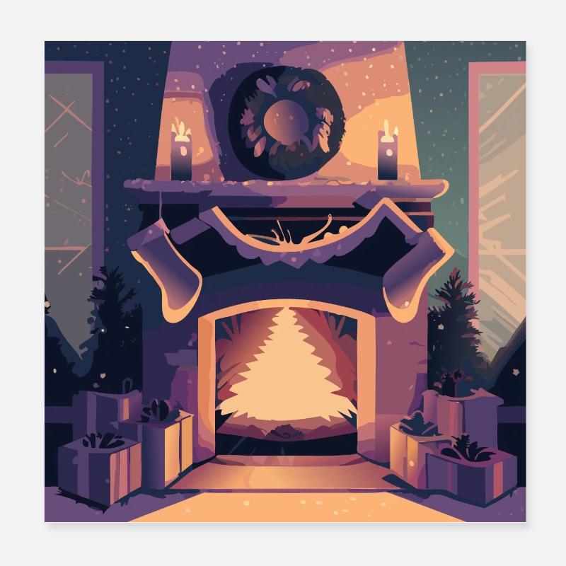Christmas fireplace Poster 8" x 8" (20x20 cm)