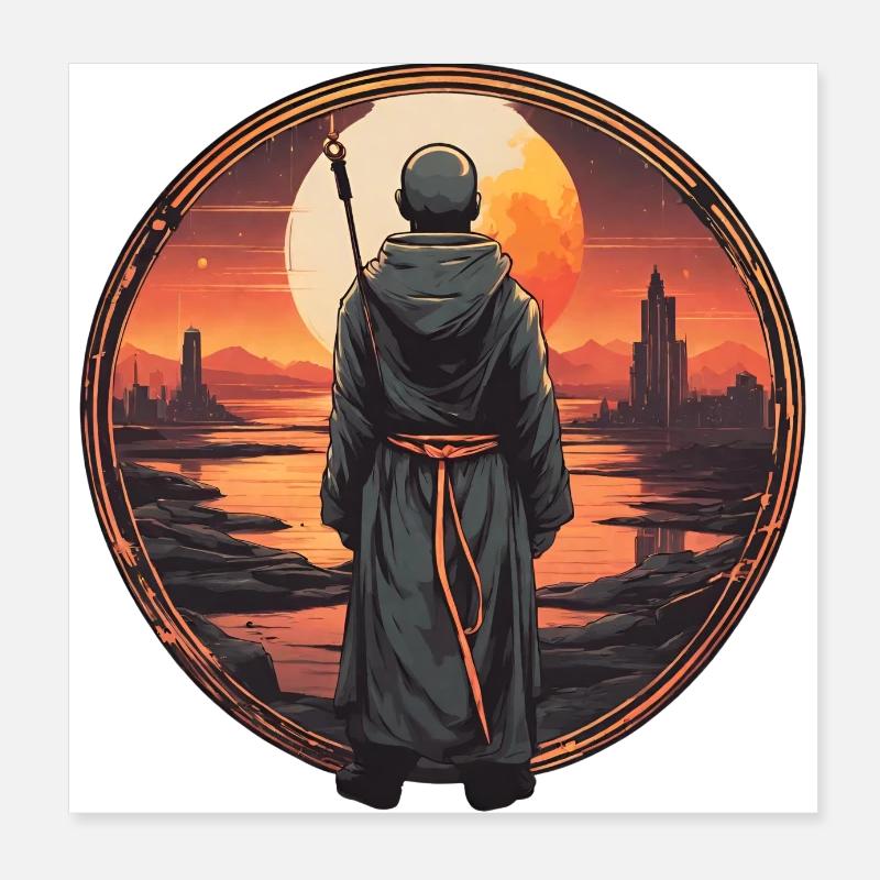 Meditating Monk at the Valley Poster 8" x 8" (20x20 cm)