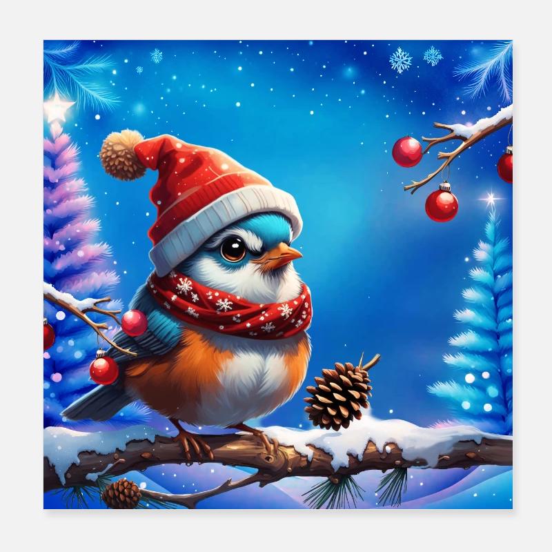 Oiseau de Noël doux, petit et sympathique Poster 20 x 20 cm