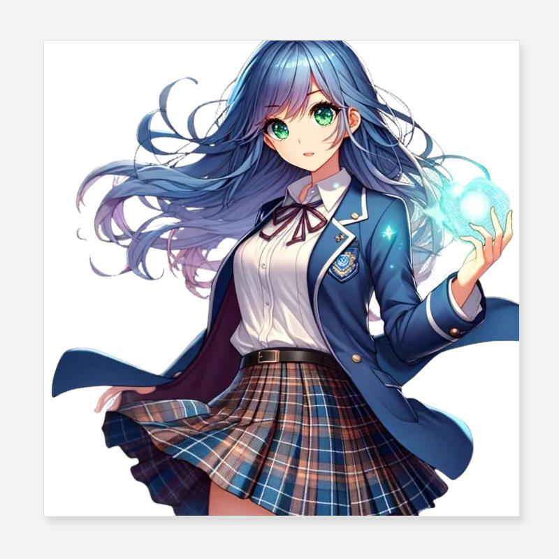 Manga-Anime-Mädchen in Schuluniform - Poster 20x20 cm - Weiß