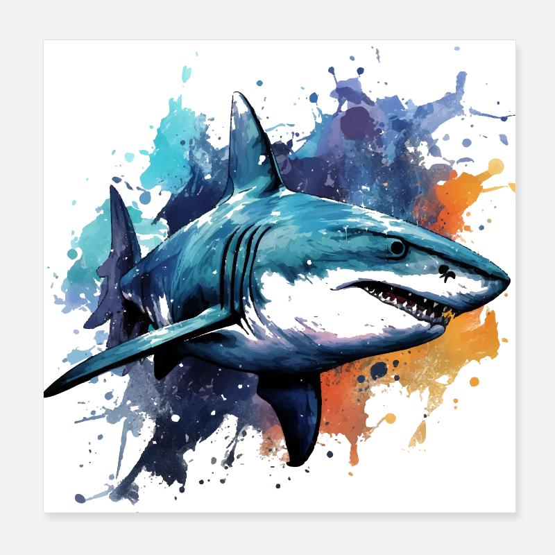 Design de requin dans des couleurs vives. Idéal comme cadeau Poster 20 x 20 cm
