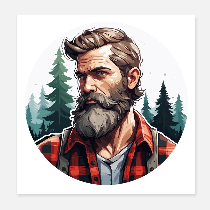 Lumberjack / Man / Beard / Forest / Shirt / Tree Poster 8" x 8" (20x20 cm)