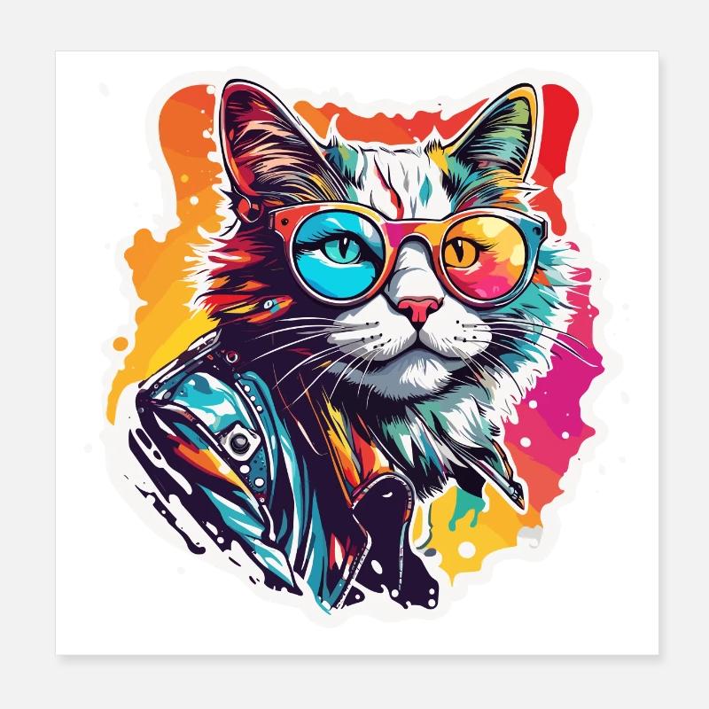 Cool Cat / Funny / Animal / Pet / Crazy Poster 8" x 8" (20x20 cm)
