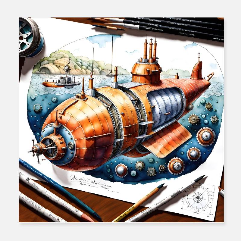 Submarine #6 Poster 8" x 8" (20x20 cm)