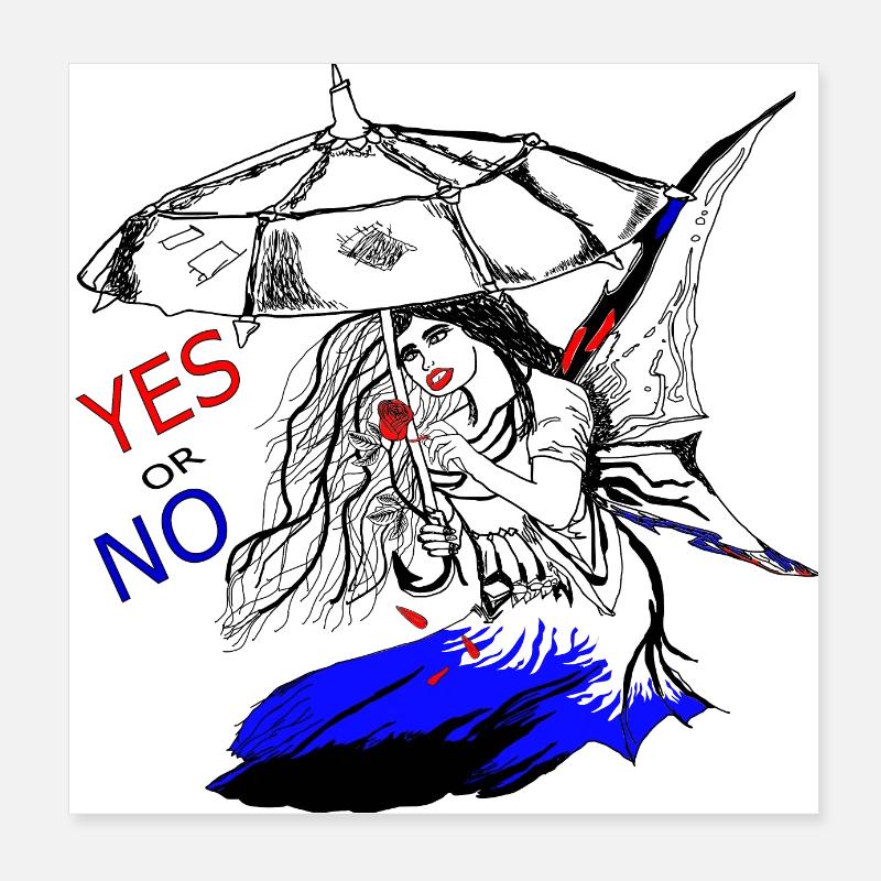 Frau mit Flüge und Rose , Ja oder Nein, Yes or No Poster 20x20 cm