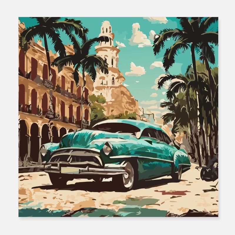 Oldtimer in Havanna Poster 20x20 cm