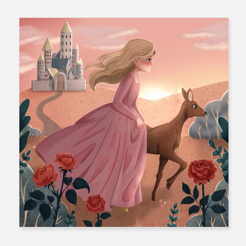 Märchenhafte Illustration - Poster 20x20 cm - Weiß