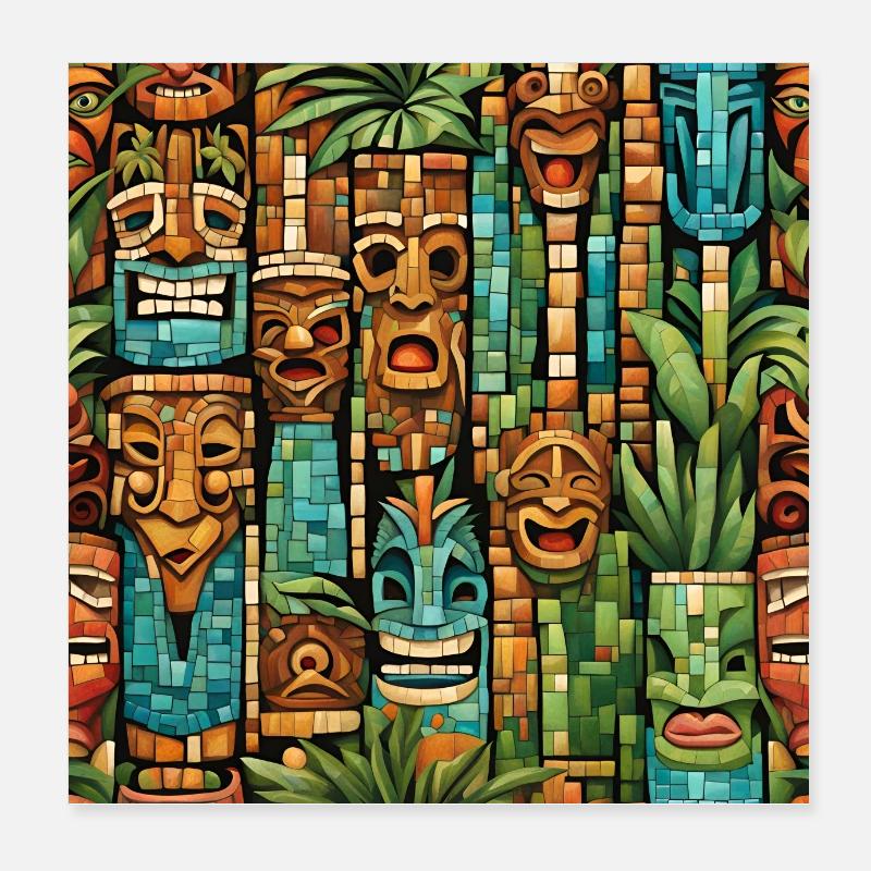 Mosaïque Tiki - Poster 20 x 20 cm - blanc