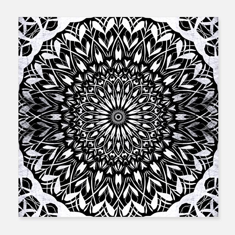 Mandala weiß schwarz Bild - Poster 20x20 cm - Weiß