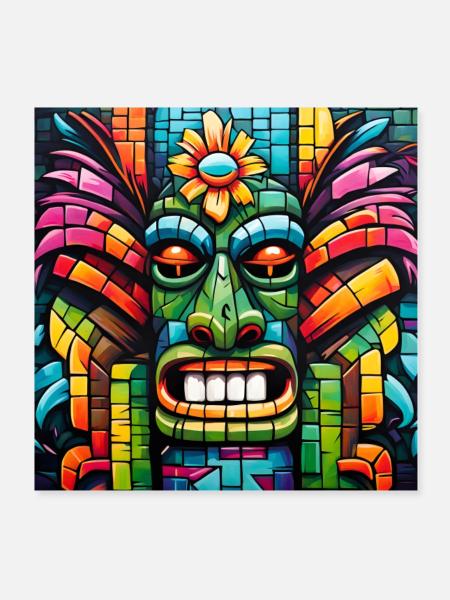 Tiki Mosaik - Poster 20x20 cm - Weiß