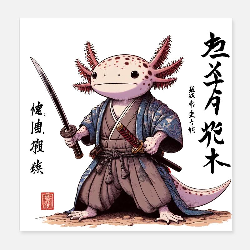 Axolotl samouraï style Art japonais Poster 20 x 20 cm