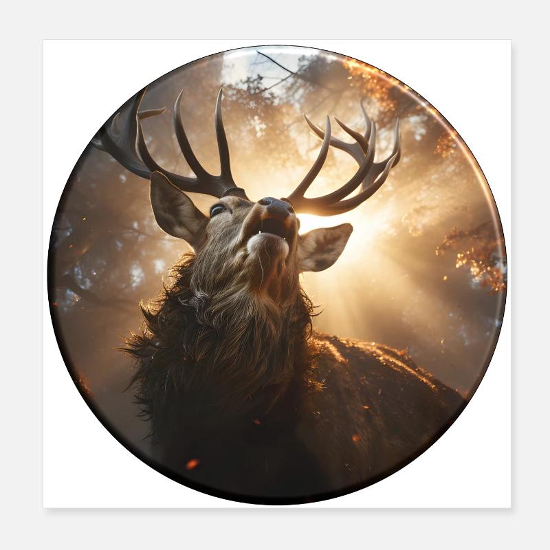 Roaring deer in the evening light Poster 8" x 8" (20x20 cm)