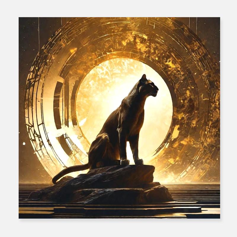 chat sauvage, or, cercle, ornement, or, léopard Poster 20 x 20 cm