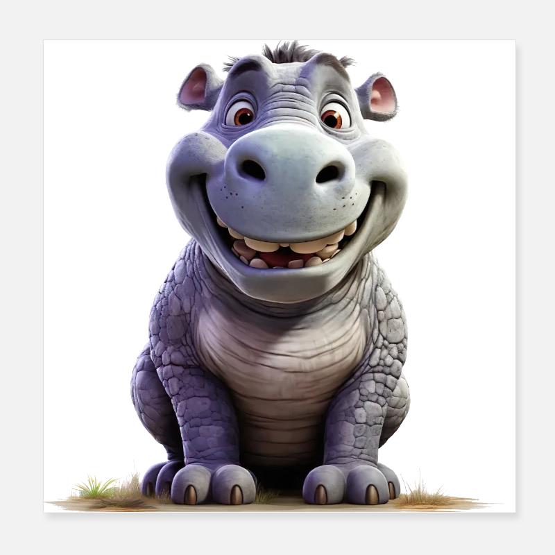 Funny Hippopotamus Poster 8" x 8" (20x20 cm)