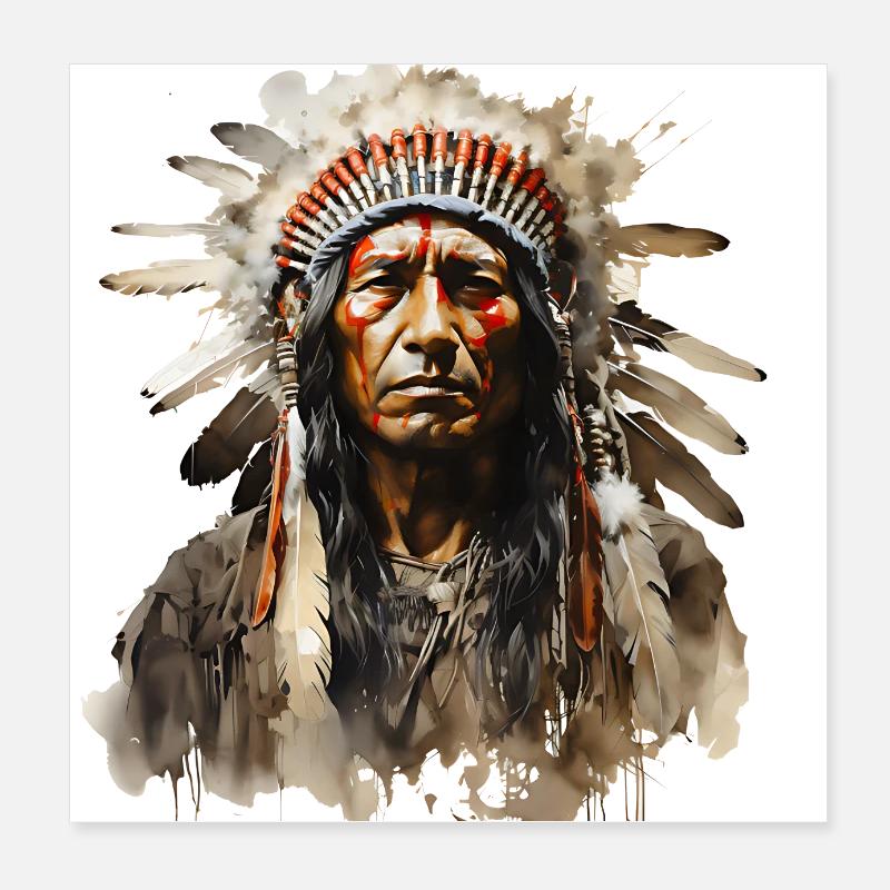 Indiens Sioux en coiffe de plumes Poster 20 x 20 cm