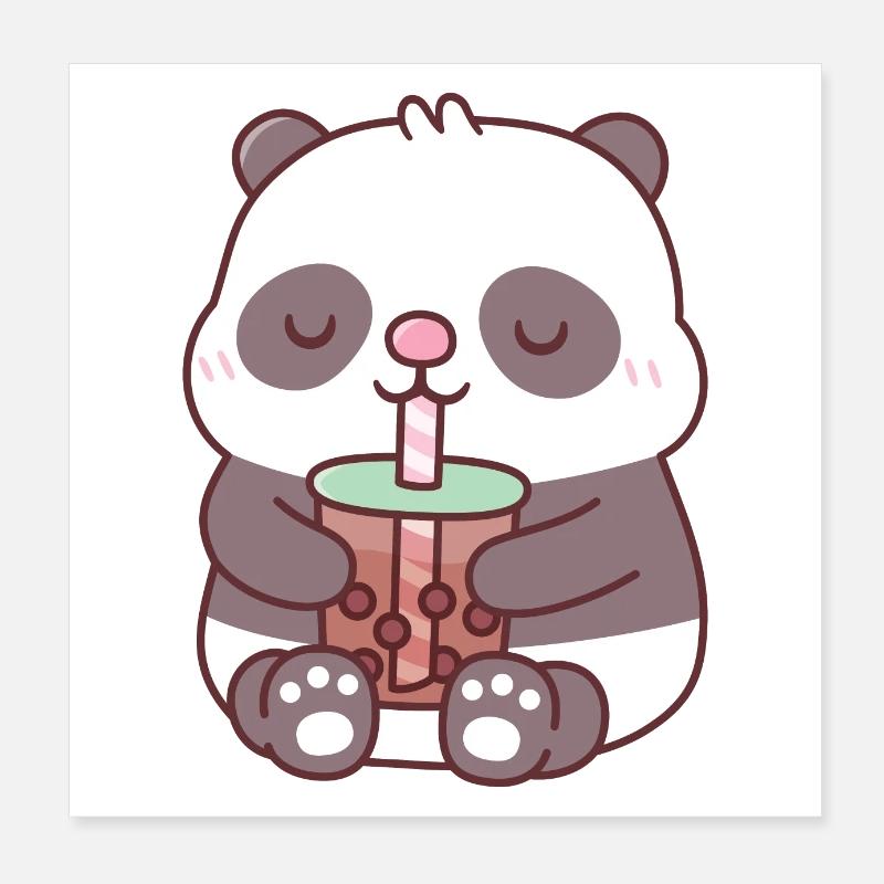Niedlicher molliger Pandabär, der Bubble Tea trinkt Poster 20x20 cm