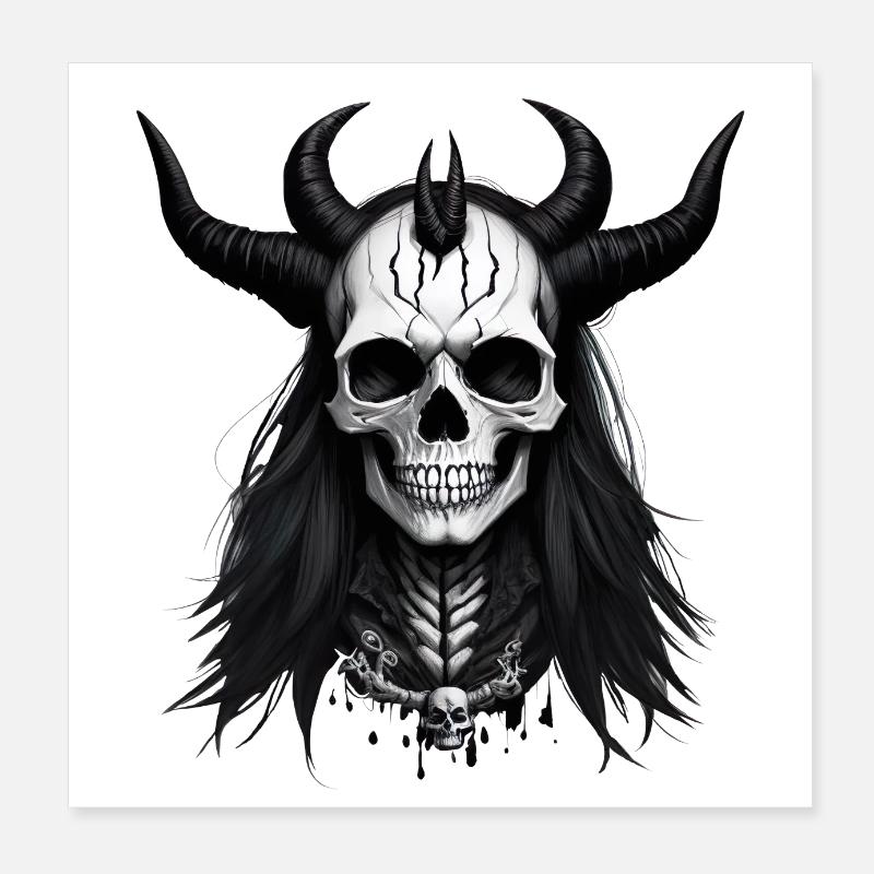 Crâne avec cornes Crâne de diable Poster 20 x 20 cm