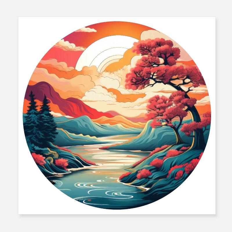 Japan landscape Poster 8" x 8" (20x20 cm)